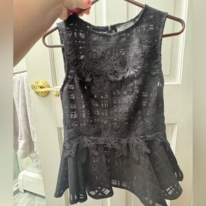 Black Lace Appliqué Fit-and-Flare Dress Peplum Top